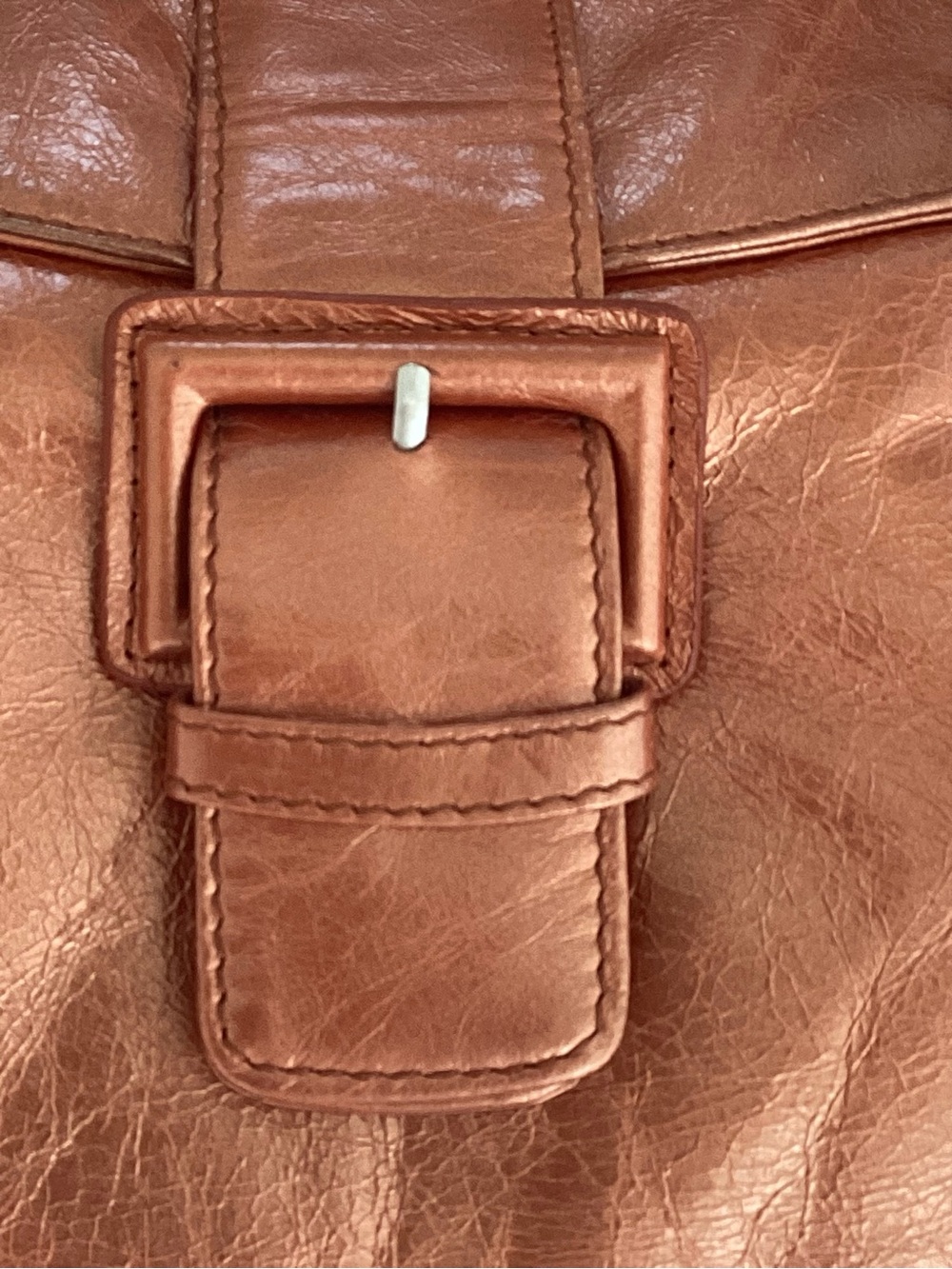 Metallic HOBO Brand Copper Leather Shoulder Bag with Buckle Detail - Picture 3 of 8